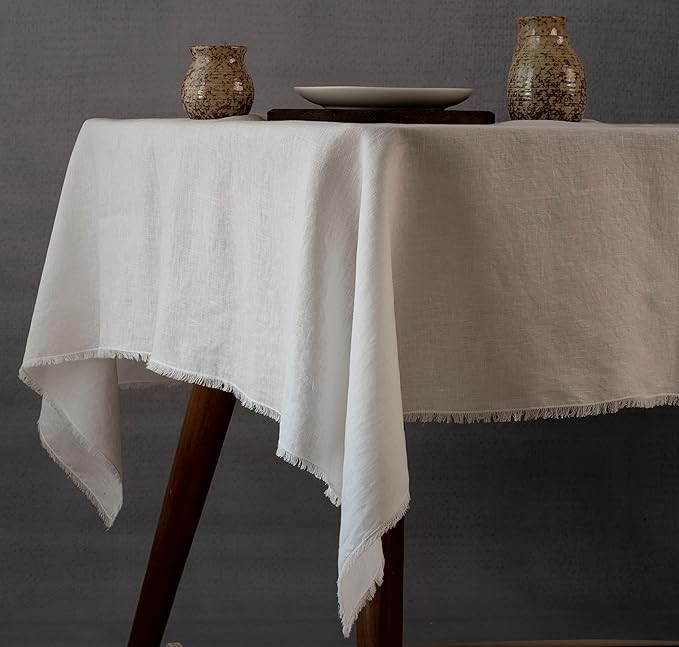 100% Pure Linen Tablecloths for Rectangle Tables with Fringe, 60x108 Inch Natural Linen Table Clo... | Amazon (US)