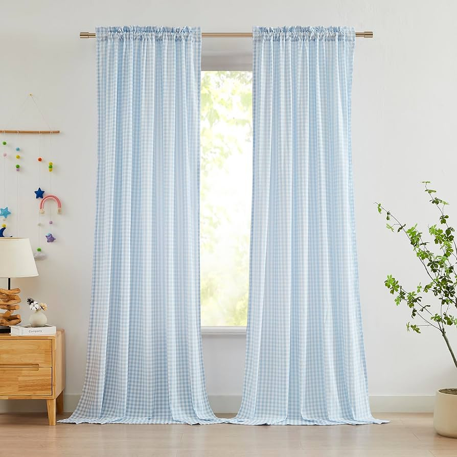 ZJDECOR Blue Buffalo Plaid Curtains 95 Inches Length,Crinkled Not-See-Through Sheer Drapes,Farmho... | Amazon (US)