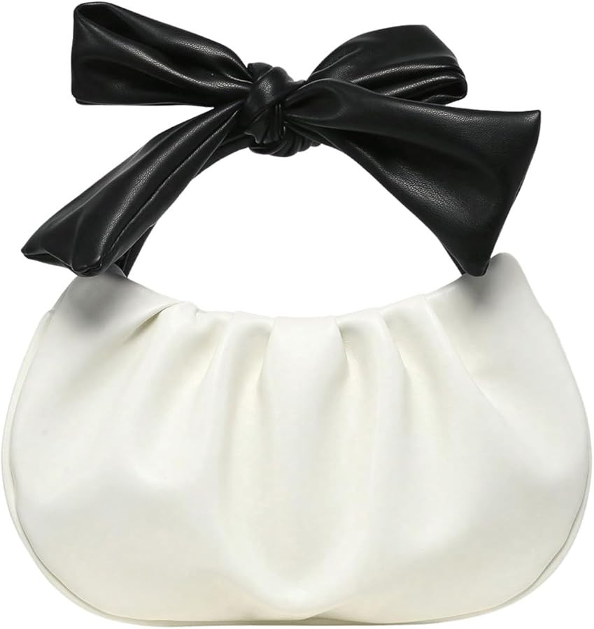 Verdusa Women's Ruched Hobo Handbag Cute Bow Clutch Purse Small Leather Top Handle Bags | Amazon (US)