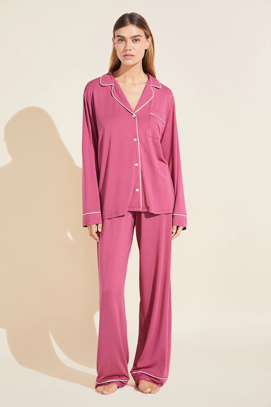 Eberjey Women's Gisele Rib Tencel Modal Long Pajama Set, Pink, Medium | Eberjey