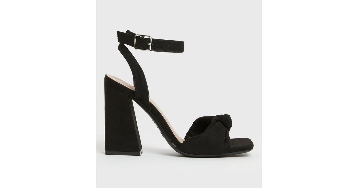 Black Suedette Knot 2 Part Block Heel Sandals | New Look | New Look (UK)