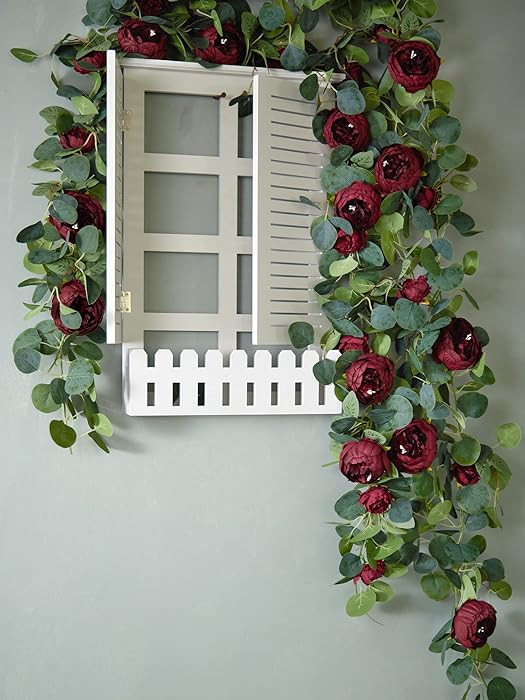 MISSPIN Artificial Eucalyptus Garland with Flower Vintage Faux Peony Rose Vine Greenery Decorativ... | Amazon (US)