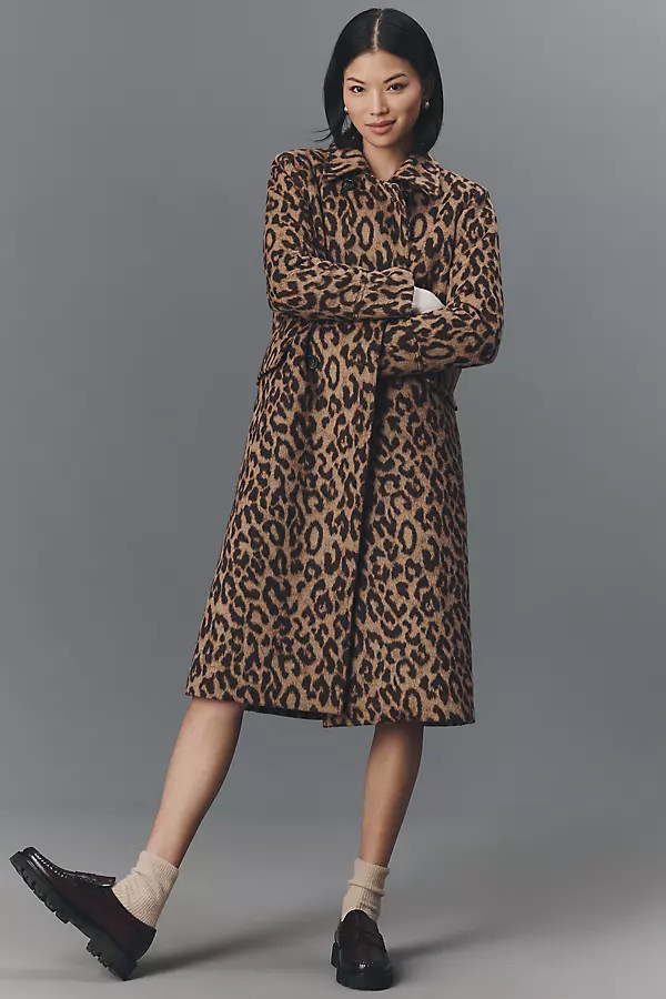 Dixie Long Wool Blend Leopard Coat Jacket | Anthropologie (US)