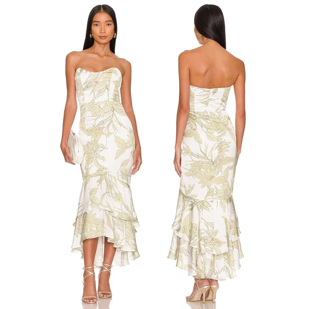 Katie May Cece Strapless Midi Dress Floral Boho Ruffle Garden Party Formal XS | eBay | eBay US