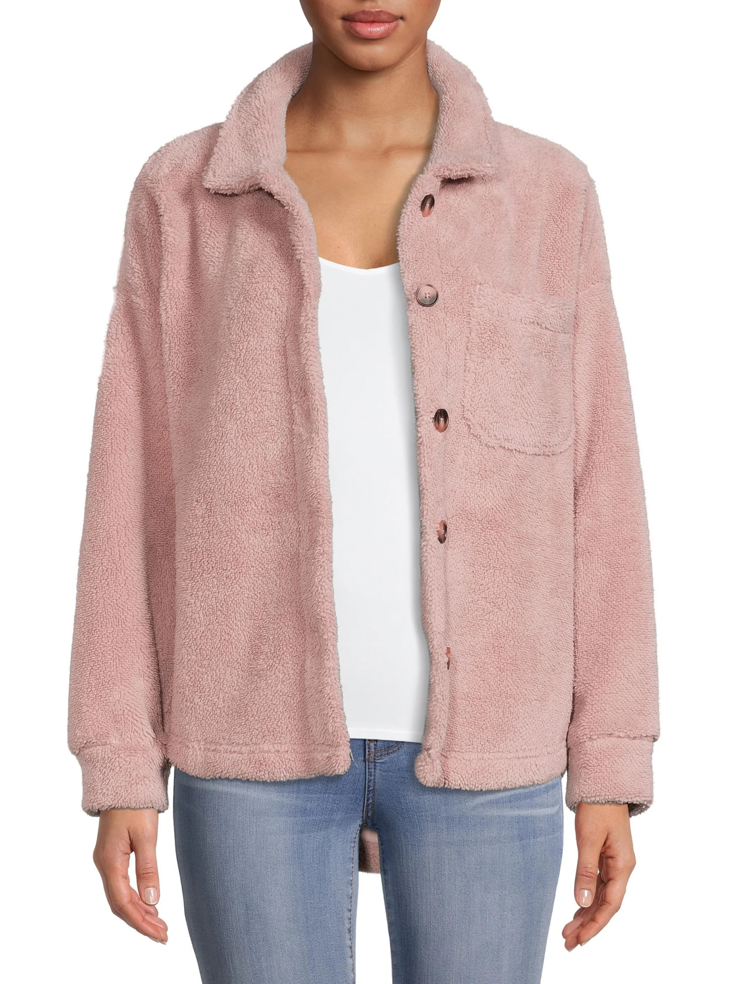 Time and Tru Women's and Women's Plus Sherpa Shacket - Walmart.com | Walmart (US)