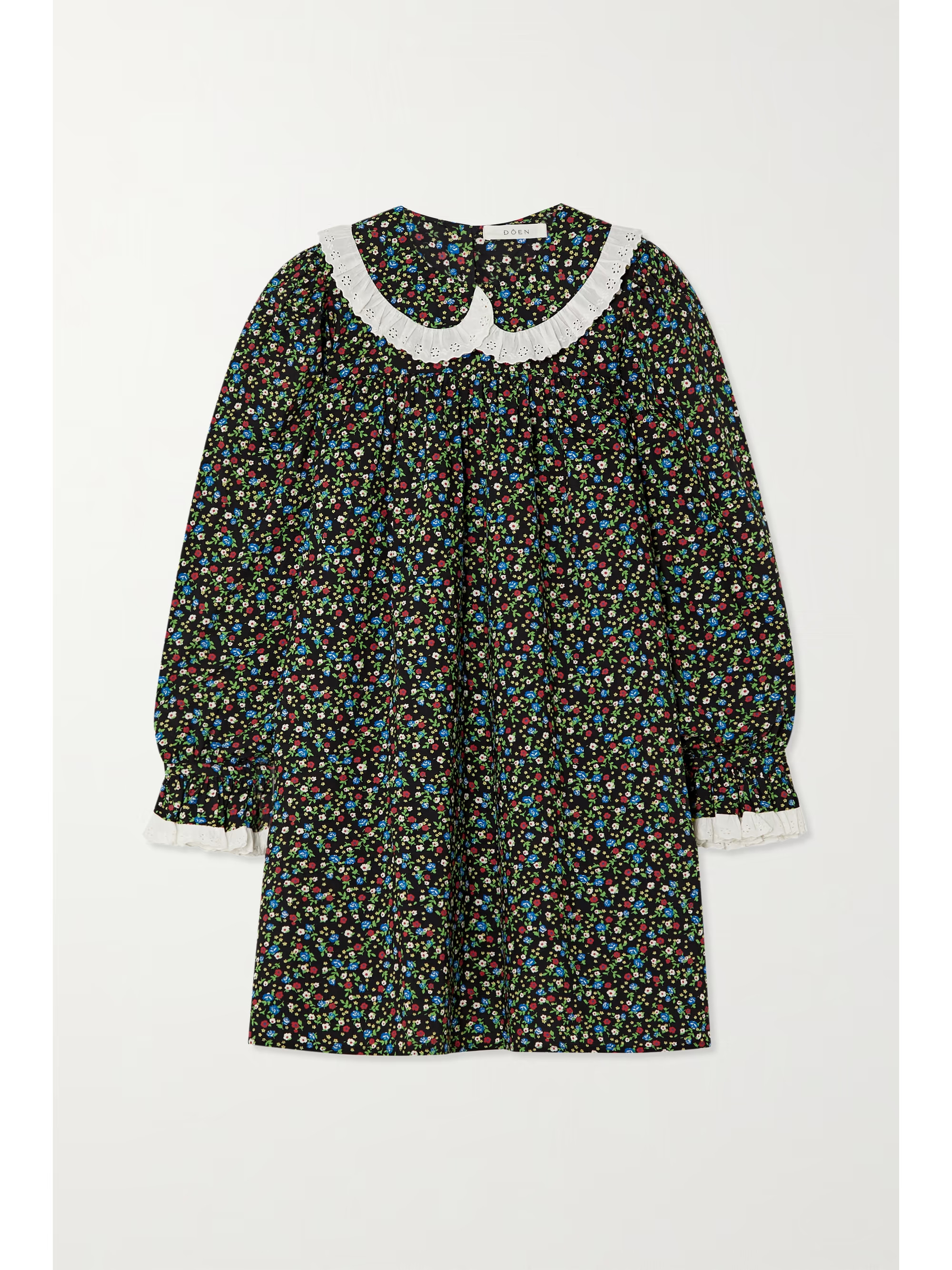 Black Lisette ruffled floral-print organic cotton-poplin mini dress | DÔEN | NET-A-PORTER | NET-A-PORTER (US)