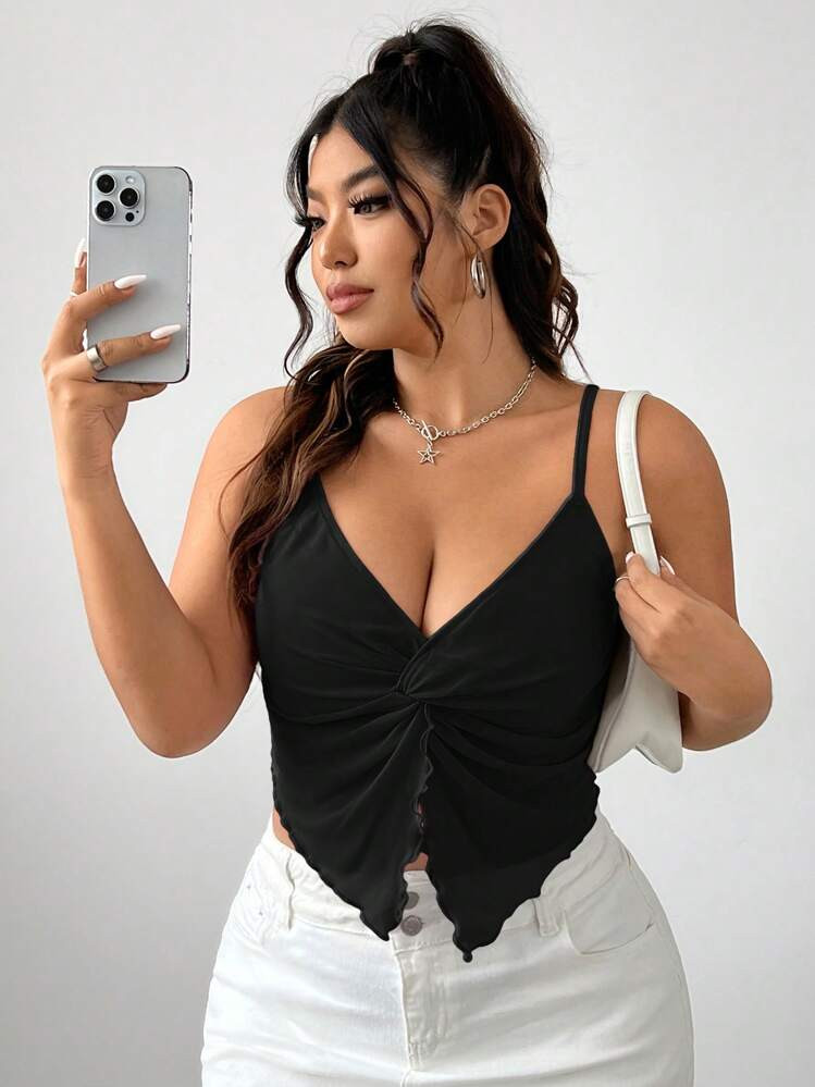 SHEIN EZwear Plus Size Women Solid Color Twist Design Side Split Hem Cami Vest | SHEIN