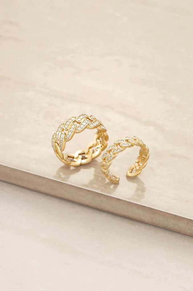 Crystal Interlinked 18k Gold Plated Ring Set of 2 | Ettika