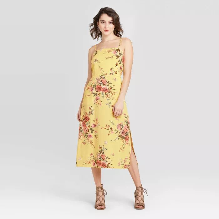 Women's Floral Print Sleeveless Side Button Midi Dress - Xhilaration™ Yellow | Target