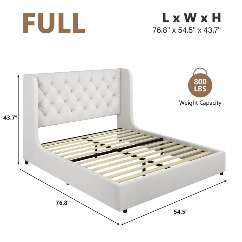 Kewania Bed，Upholstered Platform Bed with Curved Velvet Wingback | Wayfair North America