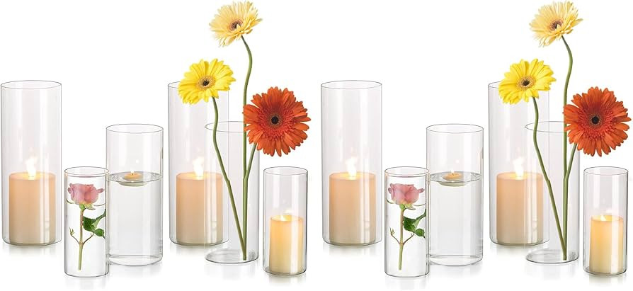 Glasseam Glass Cylinder Candle Holder: Set of 12 Hurricane Candle Holders for Pillar Candles Glas... | Amazon (US)