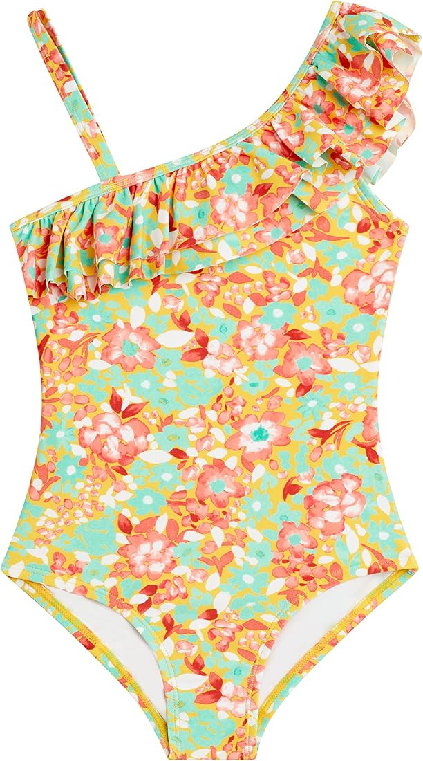 Kanu Surf Girls' Morgan Floral Ruffle 1-Shoulder 1-Piece Swimsuit | Amazon (US)