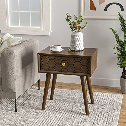 COSIEST Mid-Century Nightstand, Modern MDF Bedside Table, Wood Accent End Table with One Storage Drawer for Bedroom Living Room, Brown | Amazon (US)