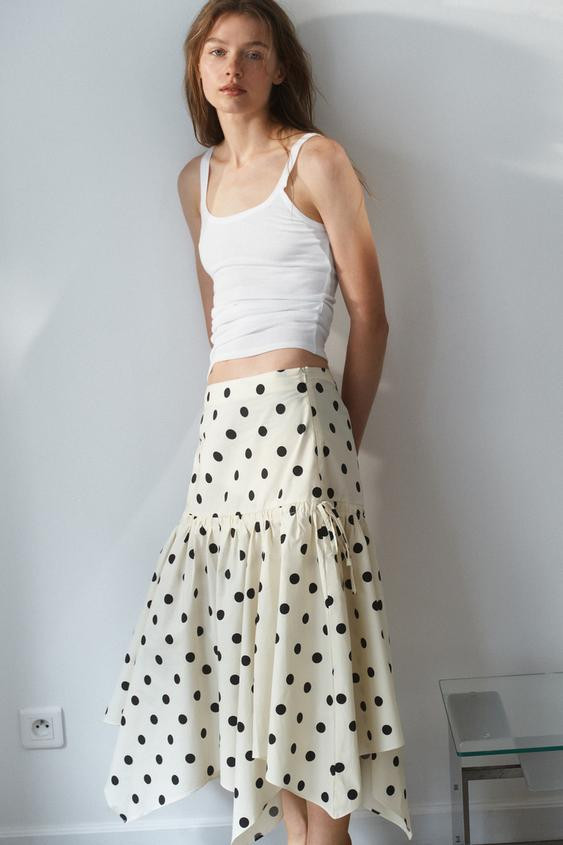 ASYMMETRIC POLKA DOT MIDI SKIRT | Zara UK