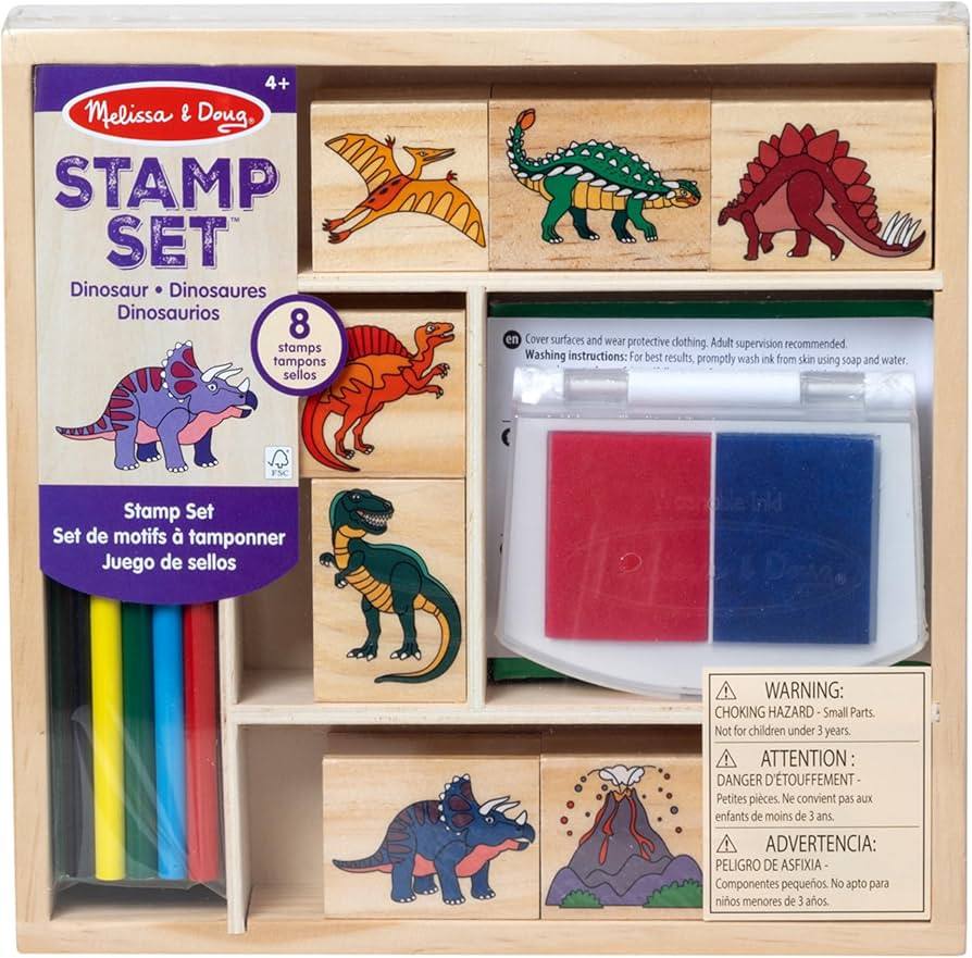 Melissa & Doug Wooden Stamp Set: Dinosaurs - 8 Stamps, 5 Colored Pencils, 2-Color Stamp Pad Kids ... | Amazon (US)
