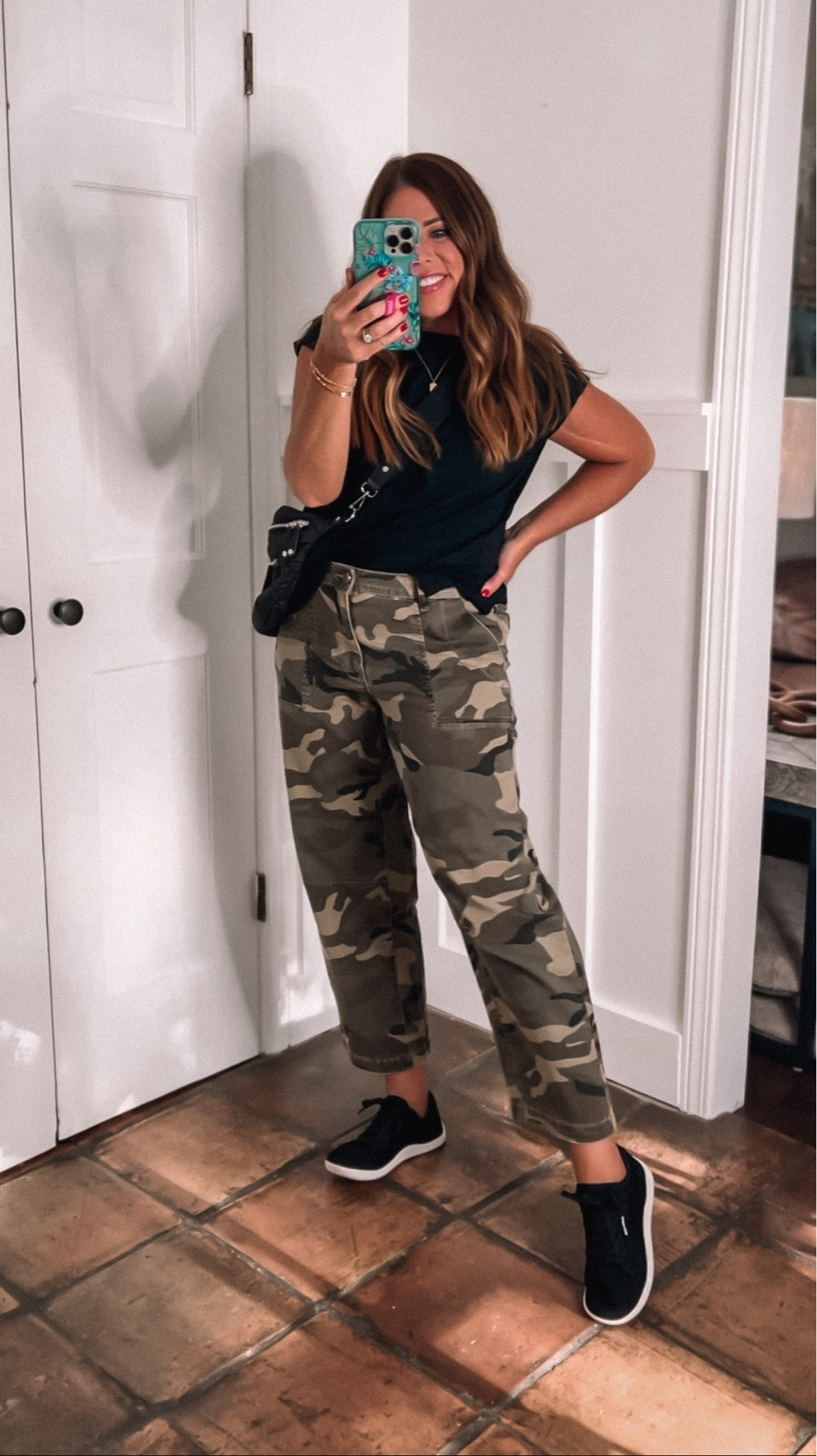 These camo pants are so cute & comfy! High rise & They have a wide straight leg with some stretch.

Target tee
Quince sling bag
Amazon sneakers- lightweight and so comfy! They have a breathable upper knit and a wide toebox, which would make them perfect for traveling to help with swollen, sweaty feet.



#LTKStyleTip #LTKOver40 #LTKFindsUnder100