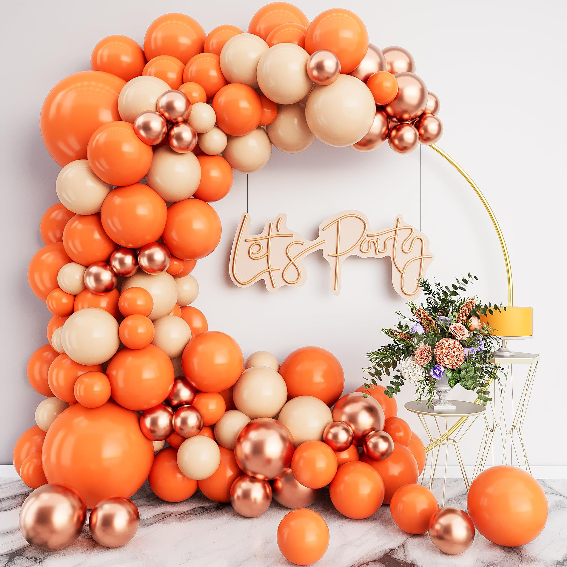 Orange Balloon Arch Garland Kit-Macaron Orange Balloon Latex Metallic Rose Gold 122Pcs for Baby Shower,Thanksgiving,Birthday,Wedding,Graduation,New Years Decoration. | Amazon (US)
