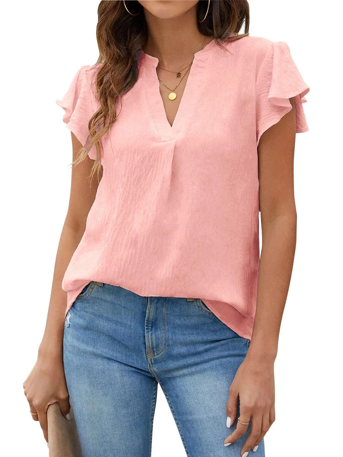 Fantaslook Blouses for Women Dressy V Neck Ruffle Sleeve Summer Tops Casual Flowy Shirts | Walmart (US)