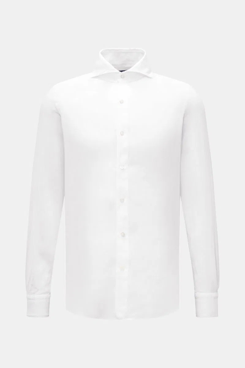FINAMORE Leinenhemd 'Sergio Gaeta' Haifisch-Kragen weiß | BRAUN-Hamburg DE