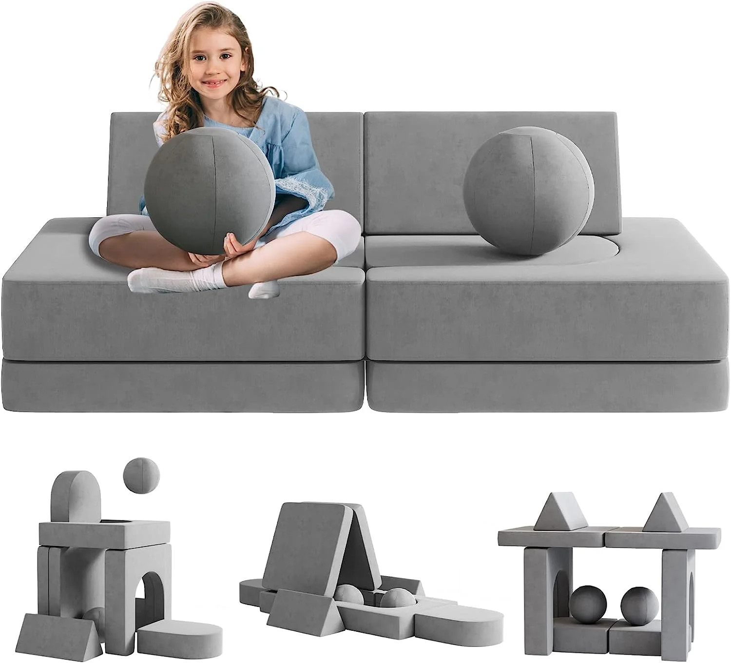 Wanan 10Pcs Kids Couch Modular Sofa, Convertible Toddler Play Sofa with 2 Balls - Walmart.com | Walmart (US)