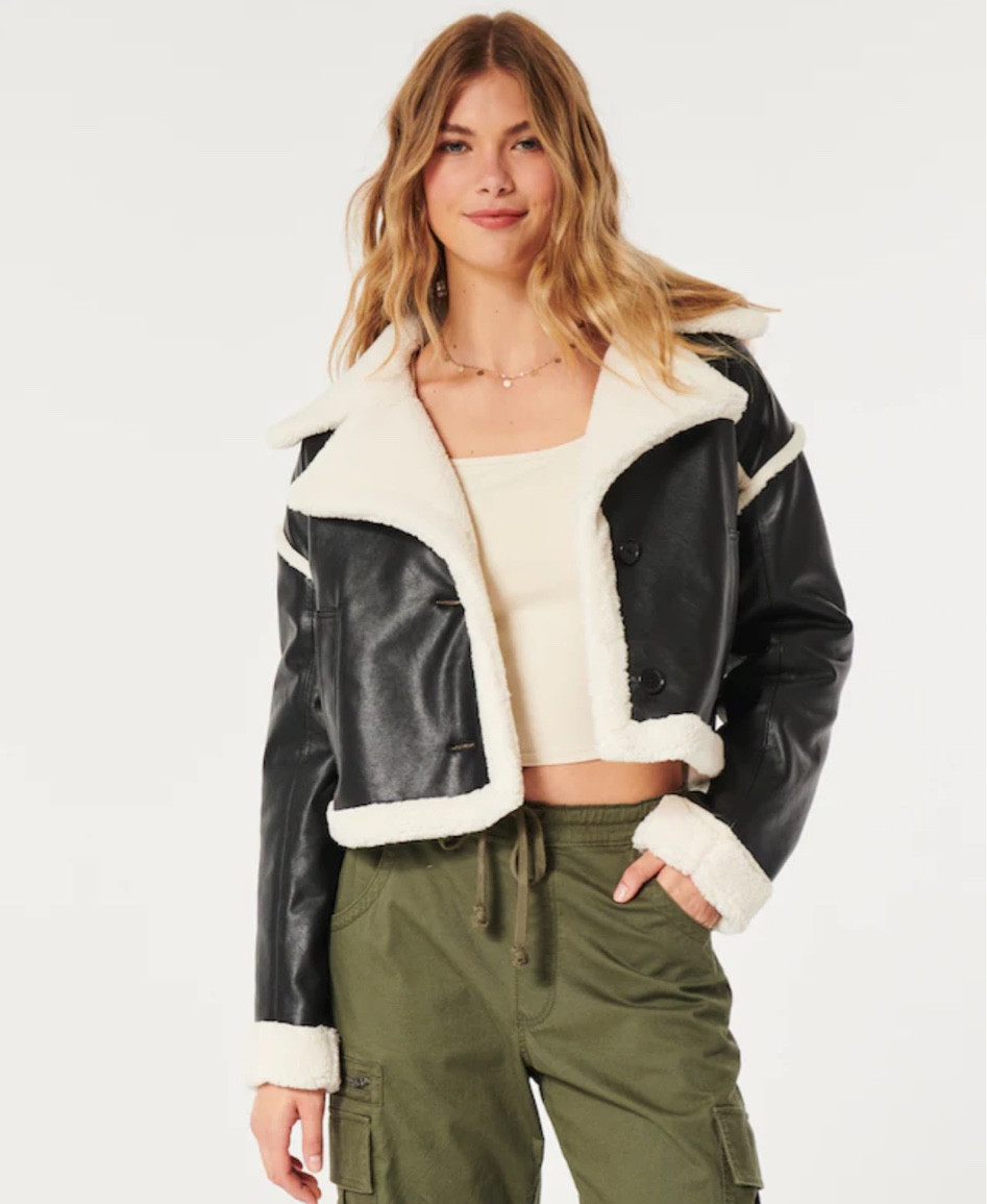 Sherpa leather coat, SALE, Abercrombie dupe #leathercoat #sherpacoat 

#LTKsalealert #LTKfindsunder50 #LTKstyletip