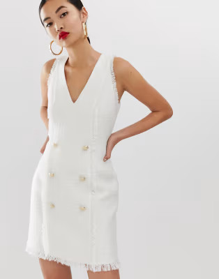 River Island boucle shift dress in ivory | ASOS US