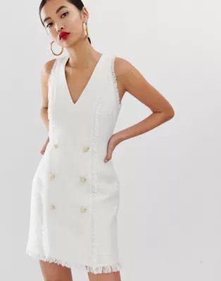 River Island boucle shift dress in ivory | ASOS US