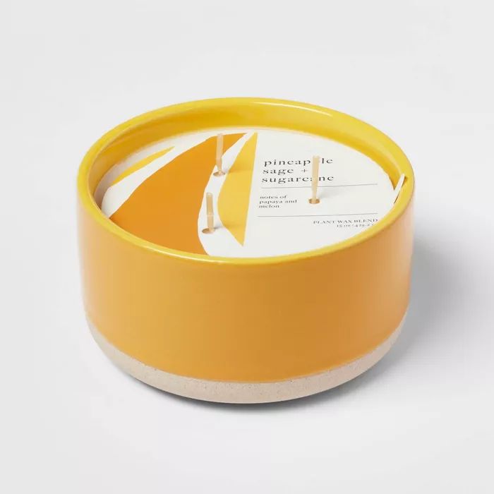 15oz Ceramic 3-Wick Candle Pineapple Sage & Sugarcane Yellow - Threshold™ | Target