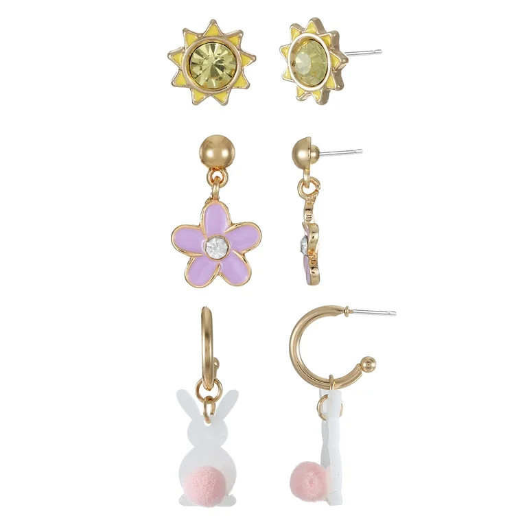 Way to Celebrate Easter Bunny and Flower Earring Set, 3 Pairs | Walmart (US)