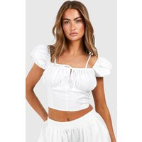 Womens Poplin Puff Shoulder Crop Top - White - 6 | boohoo (US & Canada)
