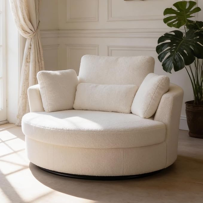 Aoiy & Wifon 50'' W Oversized Swivel Barrel Chair, Ivory Swivel Accent Chair for Living Room, Rou... | Amazon (US)