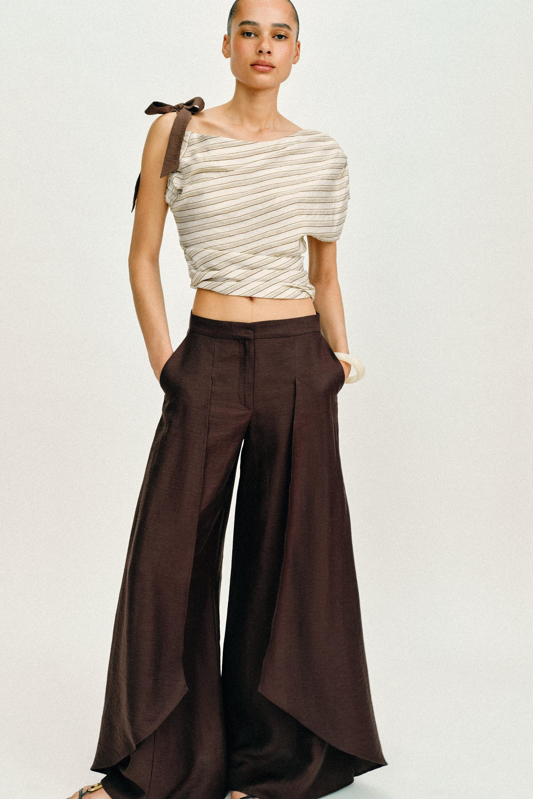 LINEN BLEND WIDE-LEG TROUSERS | Zara UK