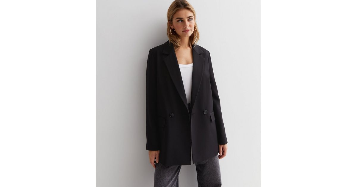 Black Double Breasted Oversized Blazer | New Look | New Look (UK)