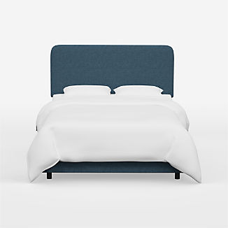 Genevieve Linen Navy Upholstered Queen Bed + Reviews | Crate & Barrel | Crate & Barrel