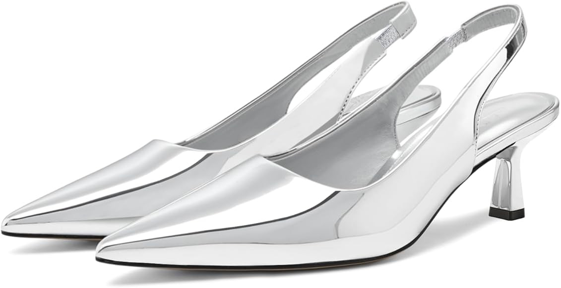 DREAMCIA Women's Pumps Slingback Heels Pointed Toe Sling Back Kitten Heels Women Metallic Slingba... | Amazon (US)