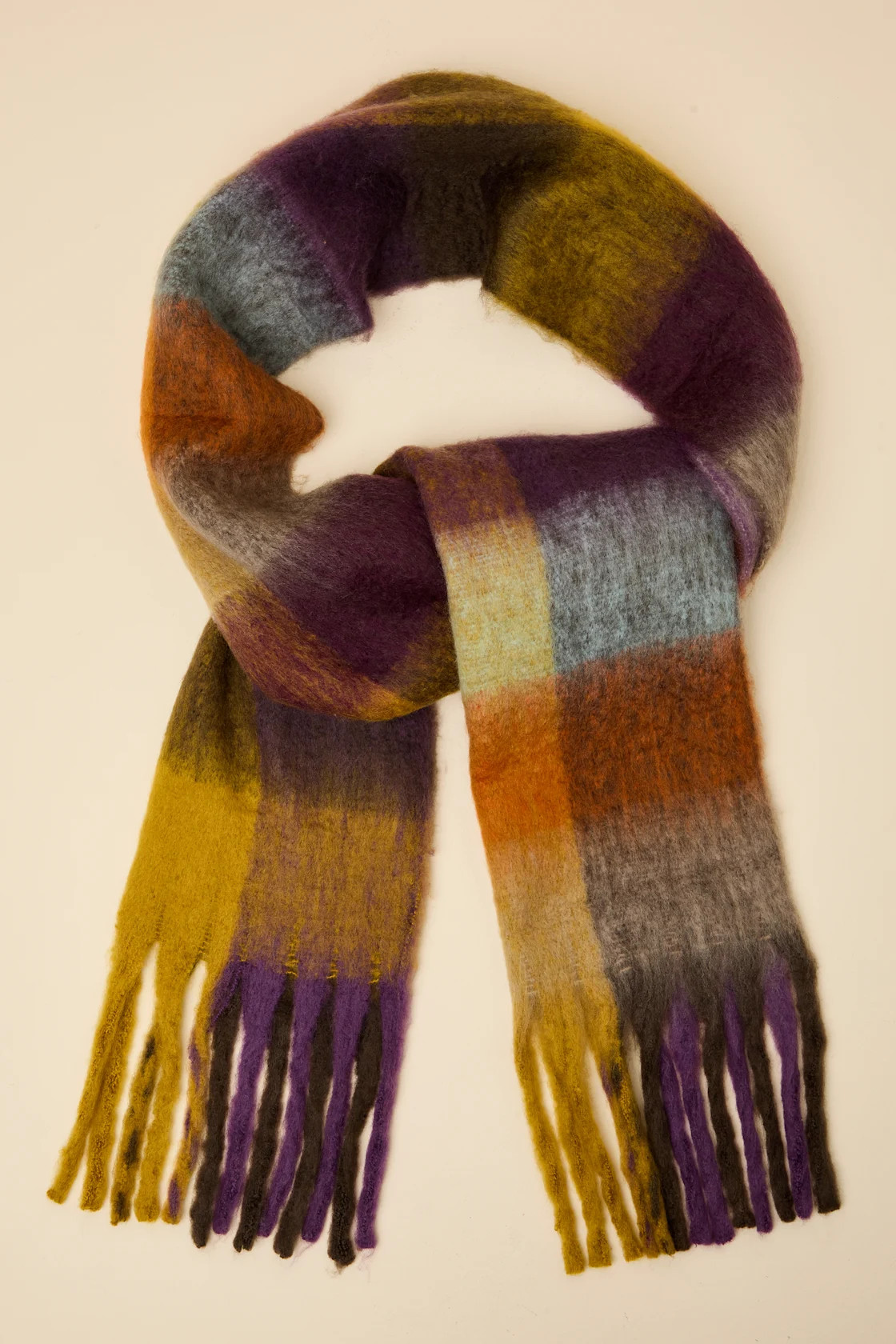 Avette Dark Purple Multi Plaid Oversized Fringe Scarf | Lulus