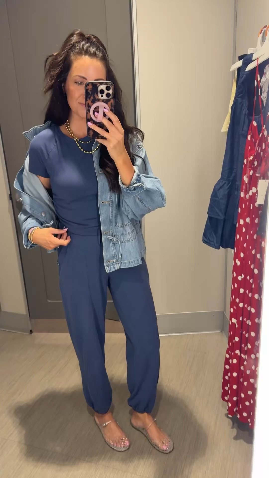 RESTOCKED denim jacket in a small
Free people inspired set-runs tts
Medium tee
Xs joggers 
Easy busy mom outfit💙

#LTKSeasonal #LTKootd #LTKmomlife