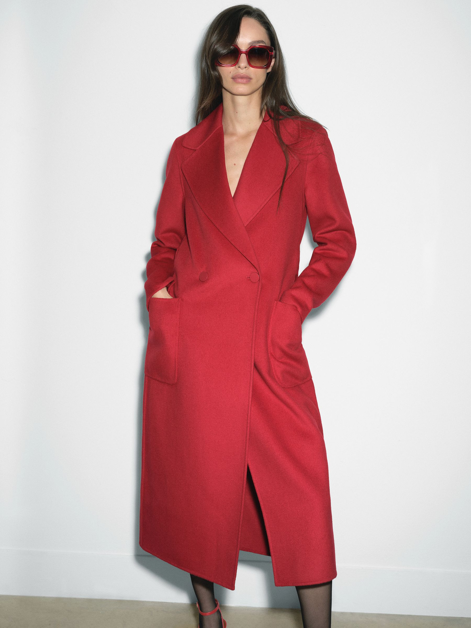 Reiss Wool-Blend Double-Breasted Blindseam Coat in Red | REISS | Reiss US