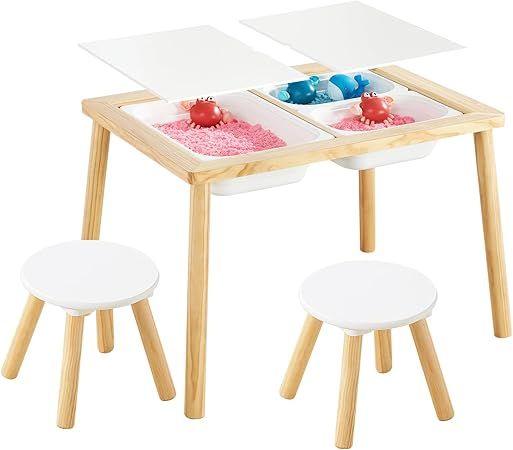 Beright Kids Table and Chair Set, Indoor Sensory Table with 2 Chairs and 3 Storage Bins, Play San... | Amazon (US)