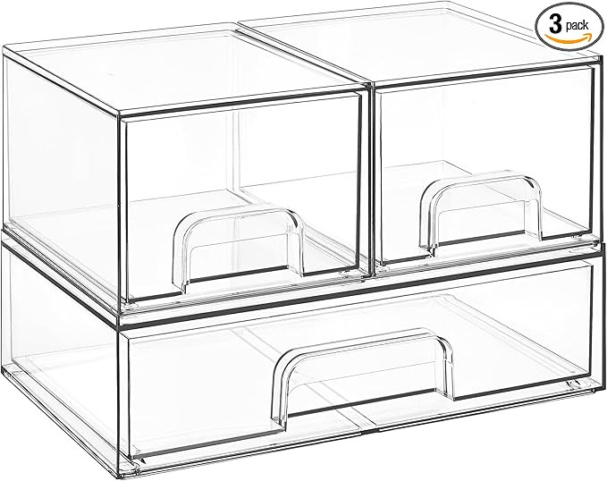 Vtopmart Stackable Storage Drawers Set of 3,Clear Plastic Organizer Bins for Makeup, Cosmetics, B... | Amazon (US)
