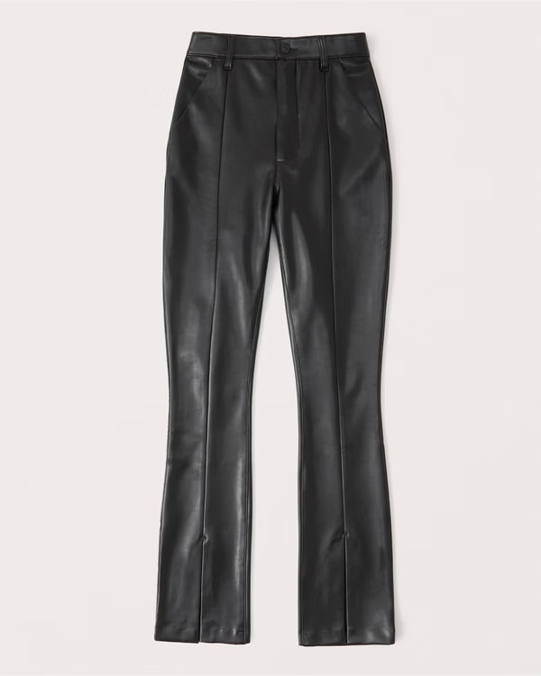 Women's Curve Love Vegan Leather Split-Hem Pants | Women's Clearance | Abercrombie.com | Abercrombie & Fitch (US)