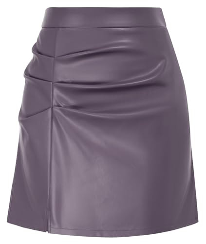 Kate Kasin Mini Skirt Leather for Women Ruched Skort Pleather Skirt High Waisted Dark Purple 2XL | Amazon (US)