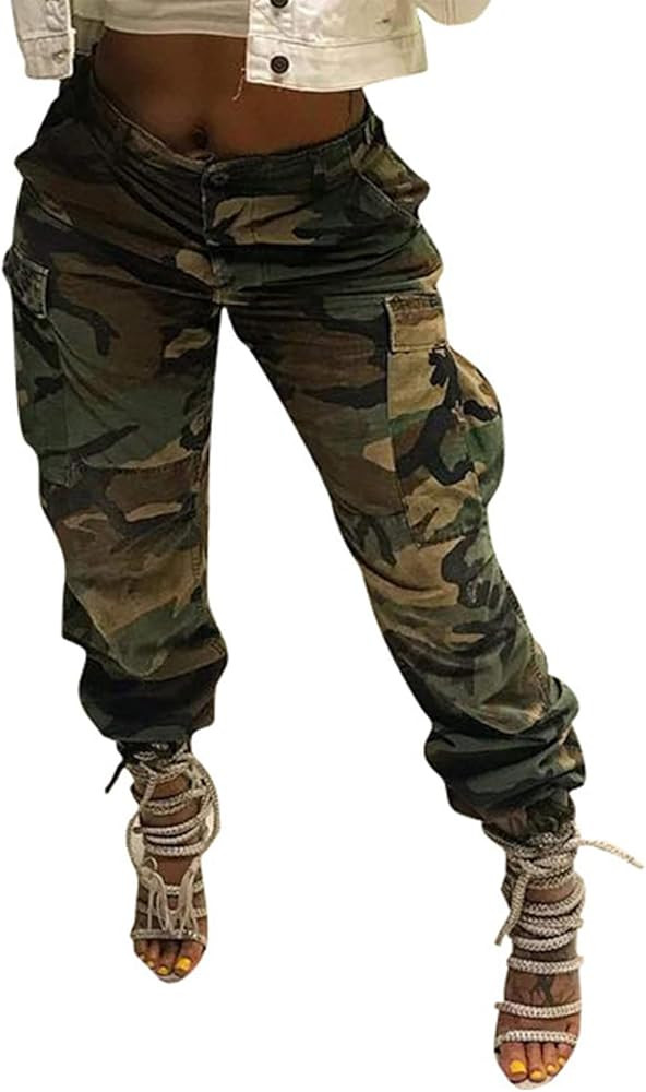 Vakkest Women's Camo Cargo Pants High Waist Slim Fit Trousers Camouflage Active Jogger Pocket Swe... | Amazon (US)