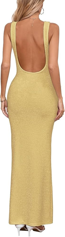 Women's Sexy Backless Bodycon U Neck Tank Stretchy Dress for Woman Party Club | Amazon (US)