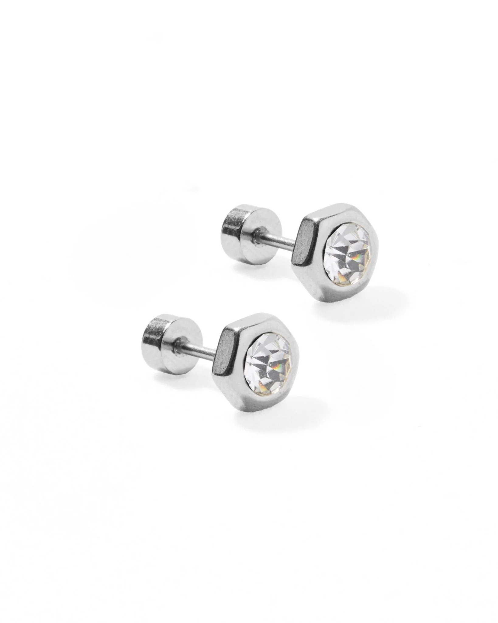 Screwback Stud Earrings - Addison Clear Silver | LINNY CO LLC