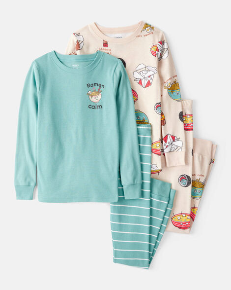 Boys Ramen Calm Print 100% Cotton Long-Sleeve 4-Piece Pajamas - Blue/White | Carter's Inc