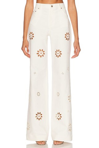 LoveShackFancy Carolette Pant in Optic White - White. Size 29 (also in 24, 25, 26, 27, 28, 30). | FWRD 