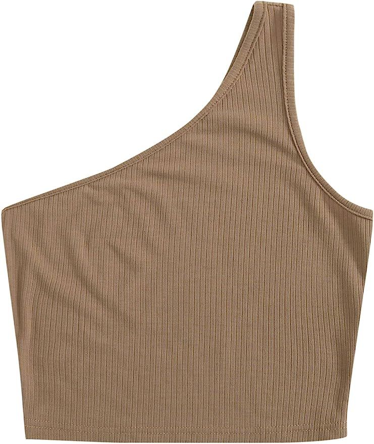 Verdusa Women's One Shoulder Sleeveless Ribbed Knit Crop Top | Amazon (US)