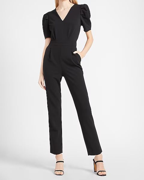 Puff Sleeve V-Neck Jumpsuit | Express