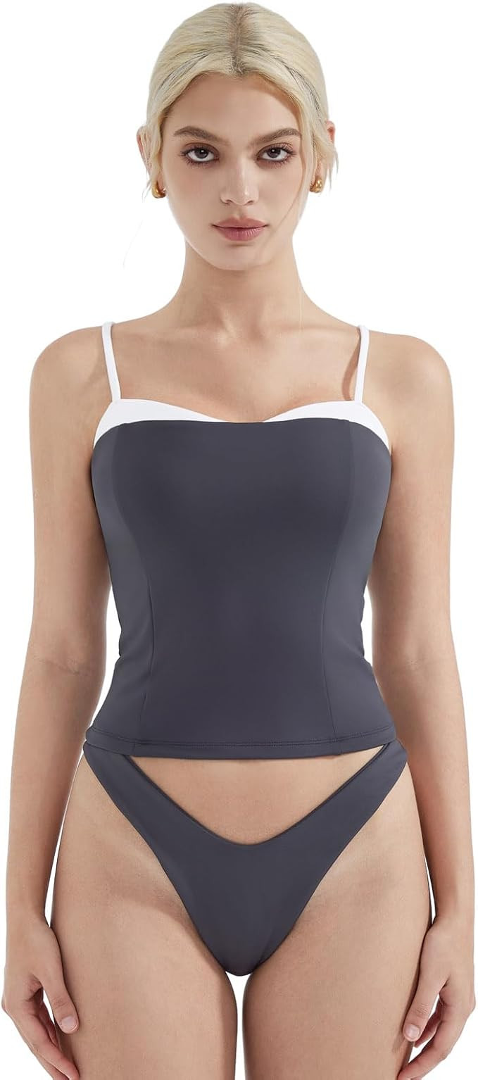 SUUKSESS Women Double Lined Spaghetti Strap Cami Going Out Y2k Sleeveless Tank Tops | Amazon (US)